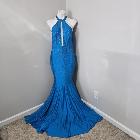 Johnathan Kayne Sky Blue Halter Mermaid Prom/Pageant Dress - Picture 5 of 14